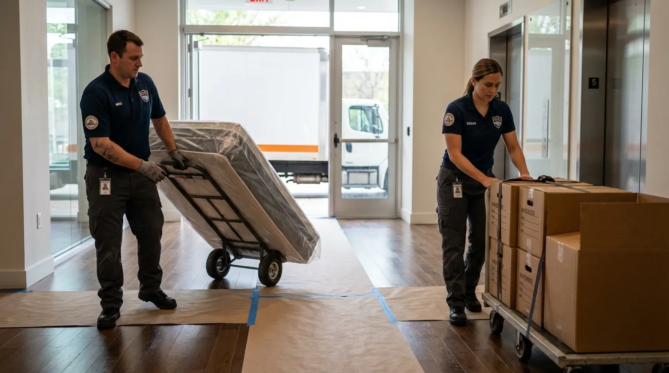 Professional apartment movers loading elevator in Cross City, FL